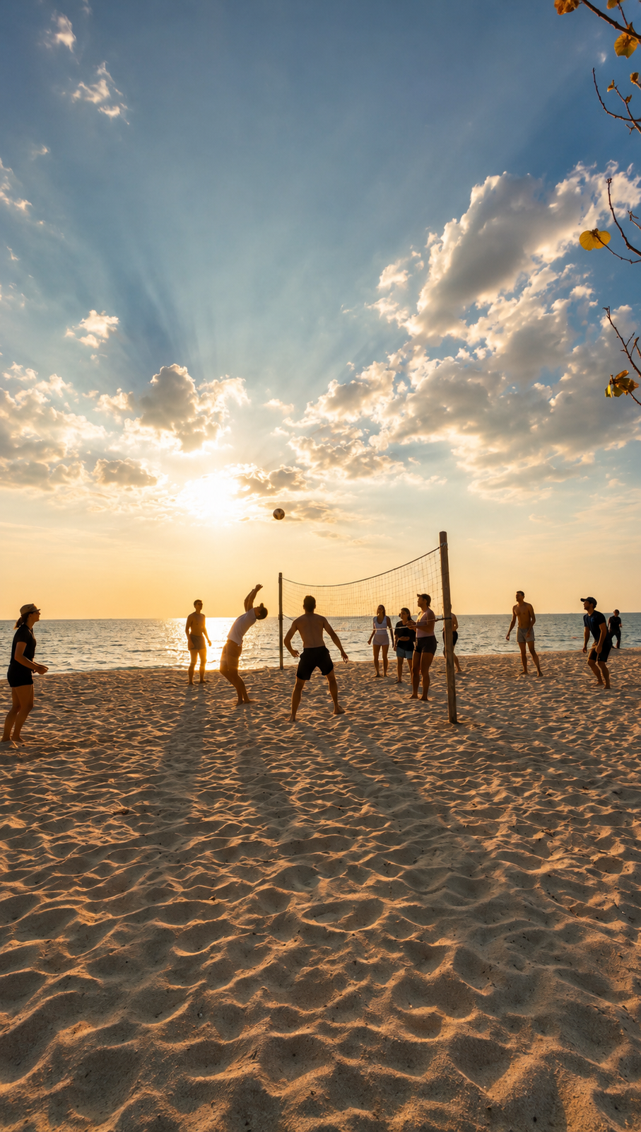 Beach Volleyball bei Sonnenuntergang